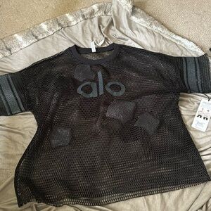 ALO Yoga Black Mesh Short Sleeve Tee